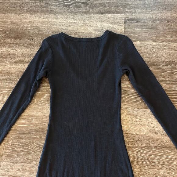 EUC James Perse Thermal Long Sleeve Maxi Dress Black Cotton Scoop Neck Rib Knit - Picture 6 of 16